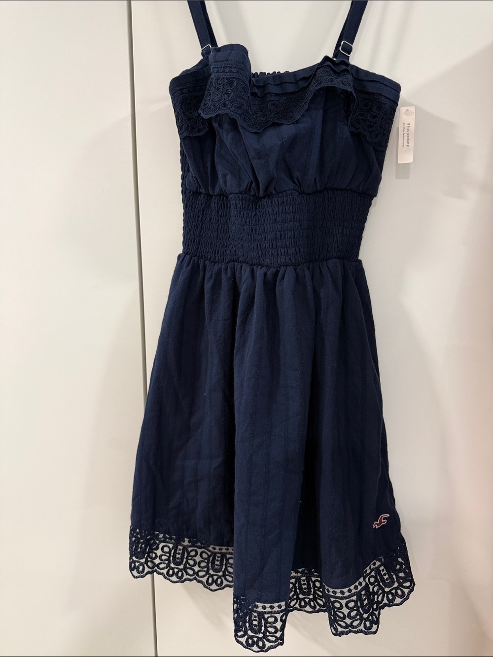 Hollister Navy Lace-Trim Sundress with Smocked Waist